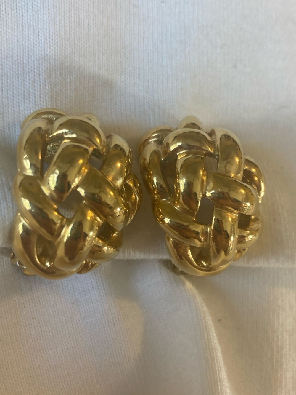 St John Basket Weave Vintage Clip Earrings Gold Tone